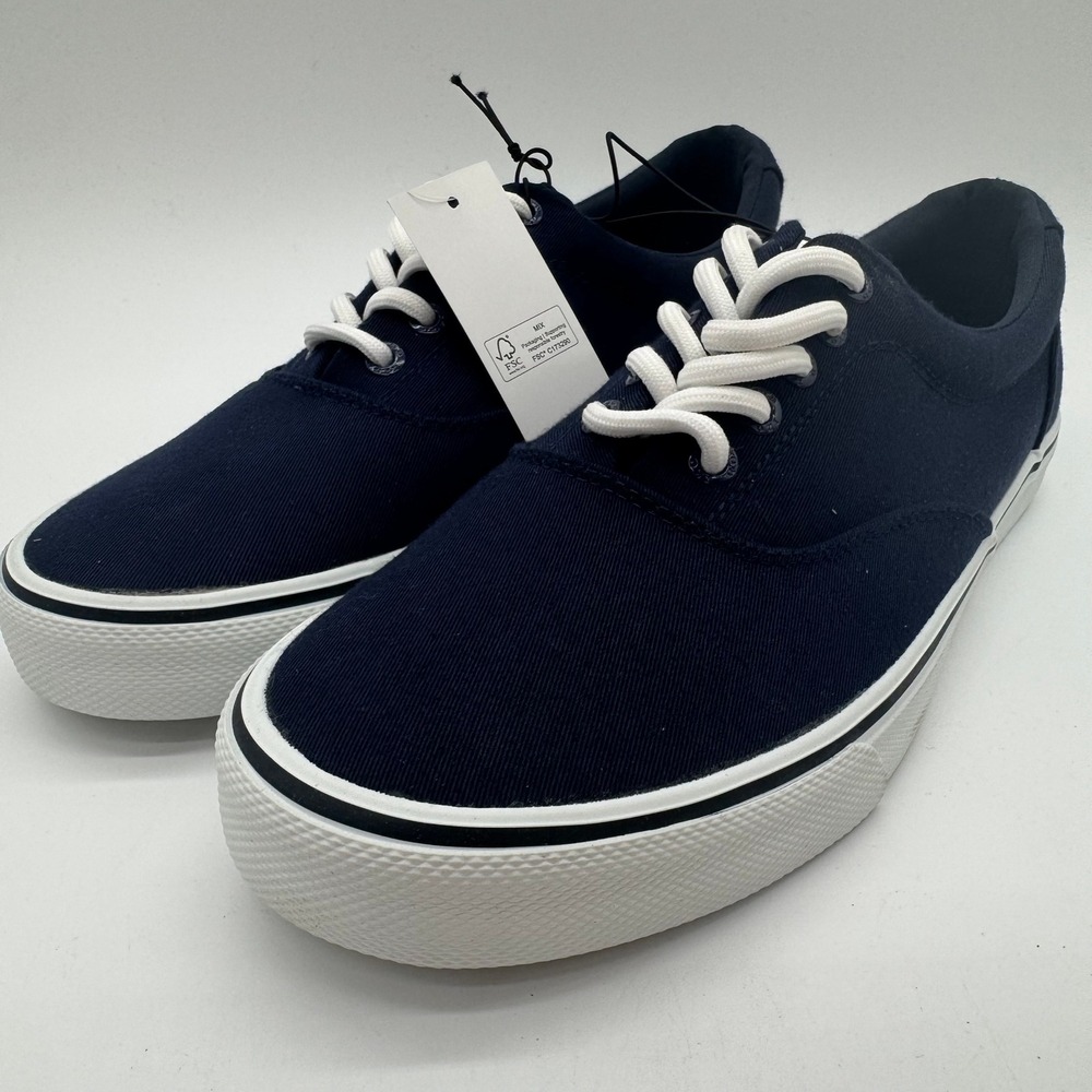 IZOD Rangley Men's 8.5 Navy Canvas Sneakers Memory Foam Lace Up Casual Shoes NIB